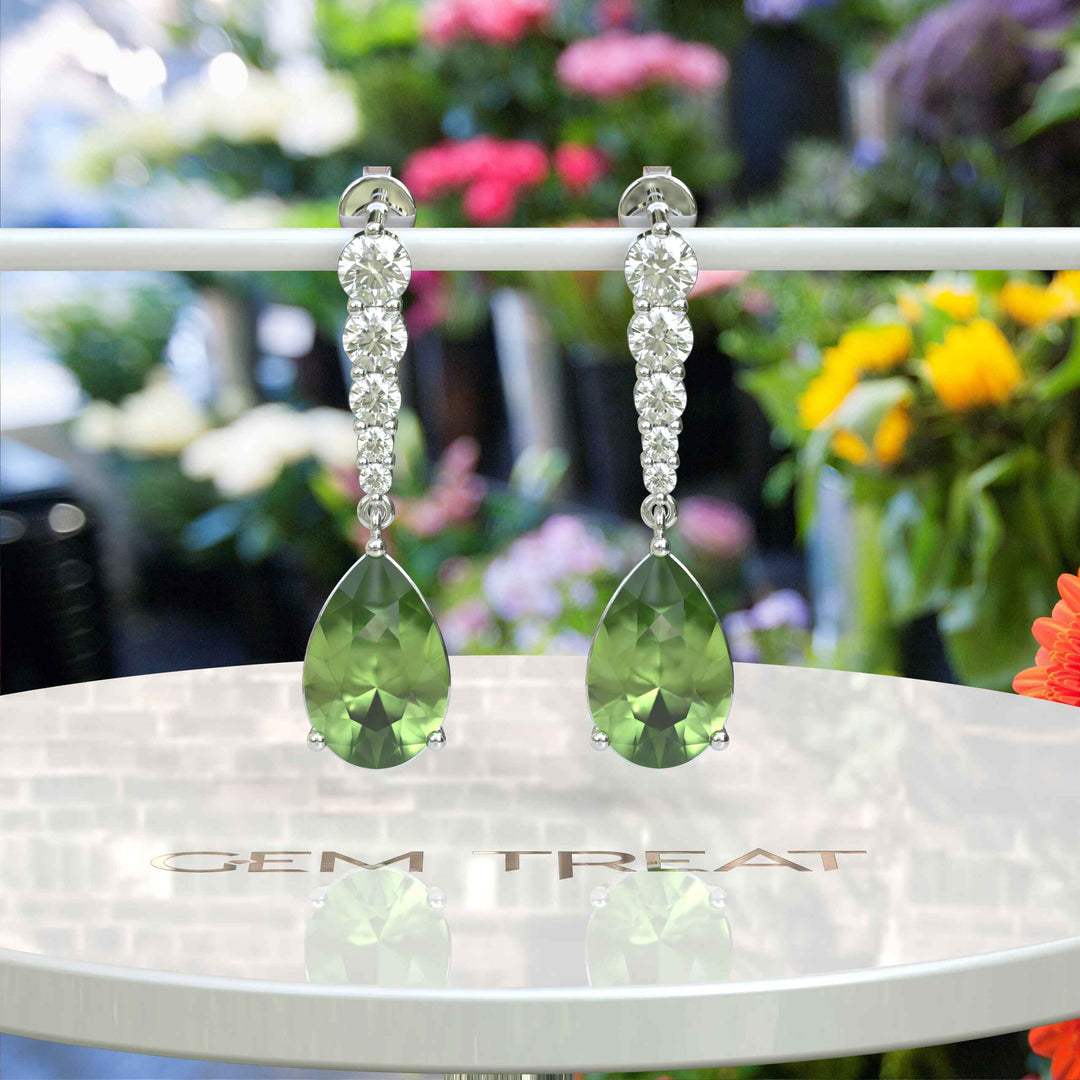 Ethereal Glow: Peridot Pear Drop Earrings with Moissanite Embellishments