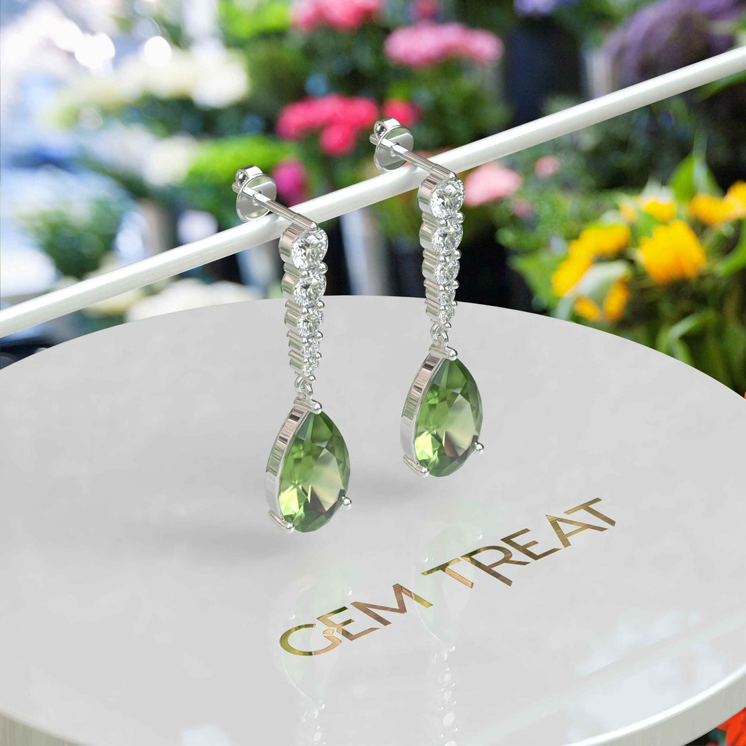 Ethereal Glow: Peridot Pear Drop Earrings with Moissanite Embellishments