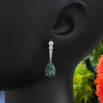 Load image into Gallery viewer, Forest Elegance: Moss Agate Drop Earrings, Pear Cut with Moissanite Accents.
