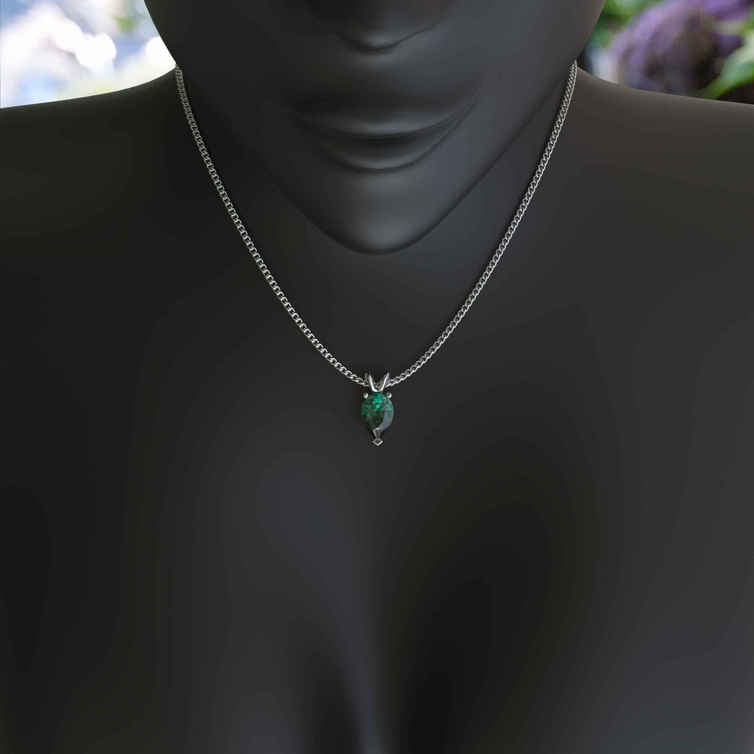 Regal Elegance: Solitaire Pear Cut Green Emerald Pendant Necklace, A Gem of Nature