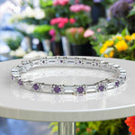 Load image into Gallery viewer, Violet Vision Tennis Bracelet: Exquisite Amethyst with Baguette Moissanite Harmony
