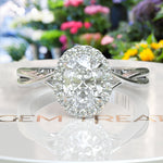 Load image into Gallery viewer, Spiraled Elegance: Halo Ring Featuring 1ct Oval White Moissanite on a Twisted Silver Band
