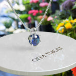 Load image into Gallery viewer, Blue Haven: A Tranquil Solitaire Round London Blue Topaz Pendant Necklace, Ocean&#39;s Embrace
