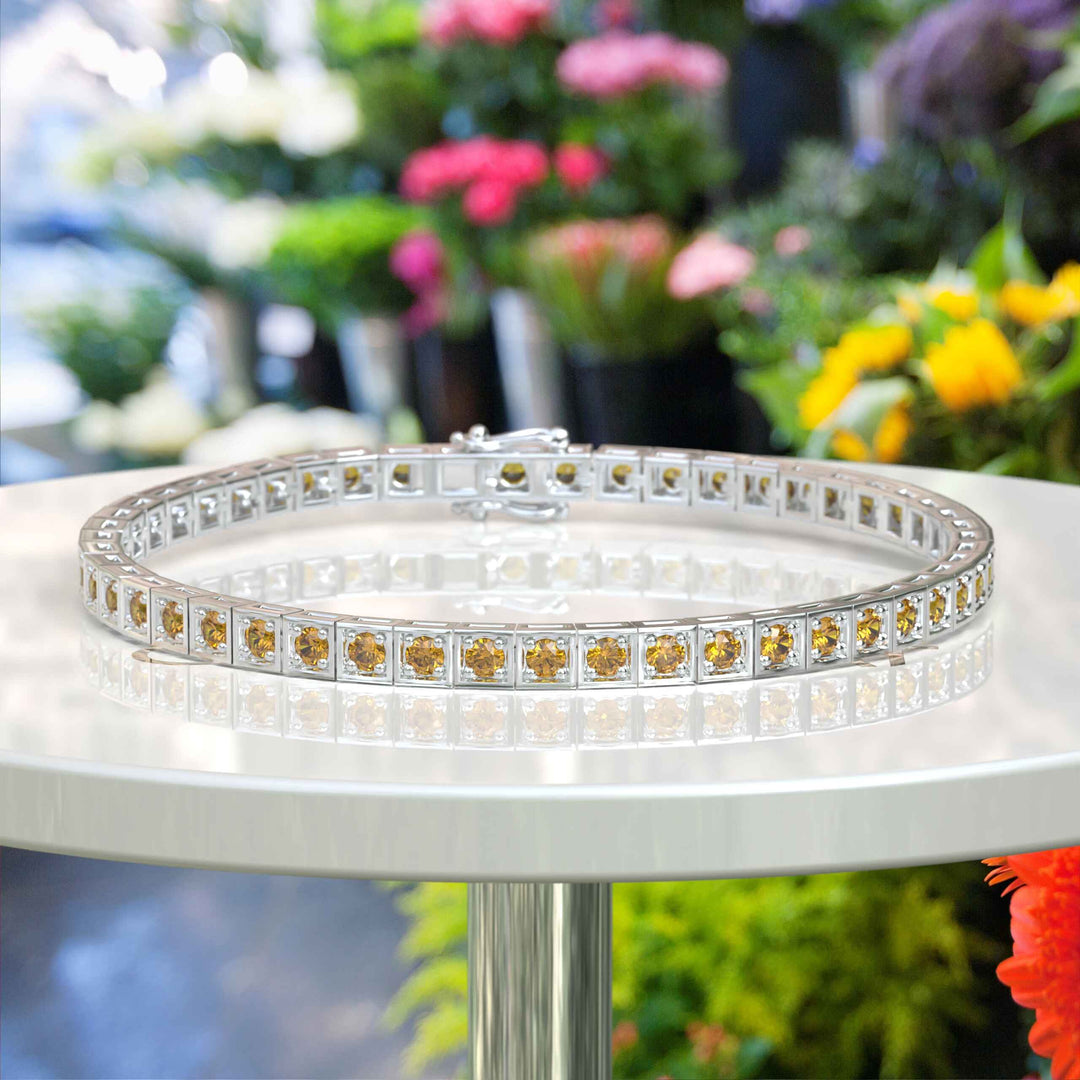 Golden Elegance: Round Citrine Tennis Bracelet Masterpiece