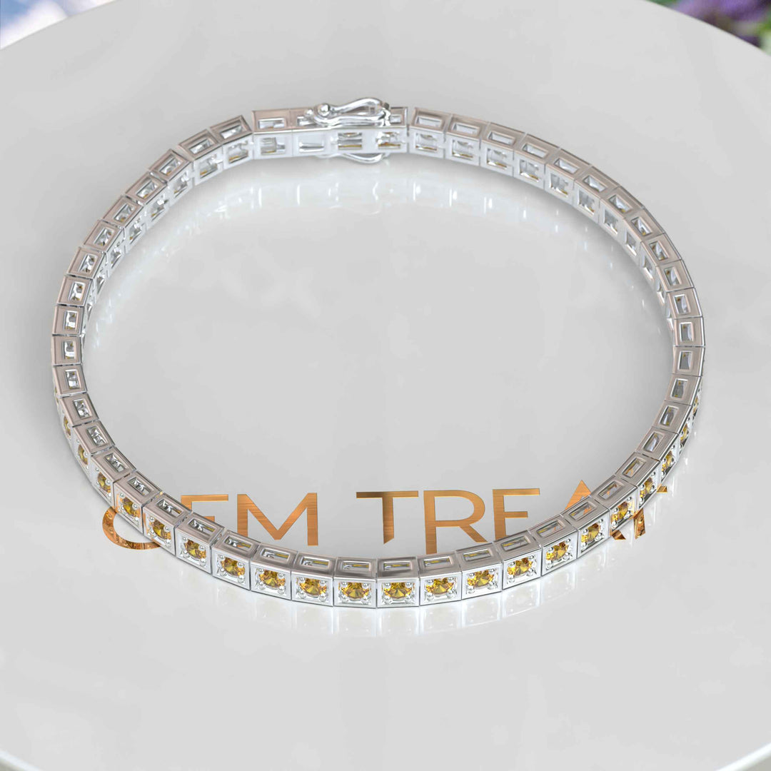 Golden Elegance: Round Citrine Tennis Bracelet Masterpiece