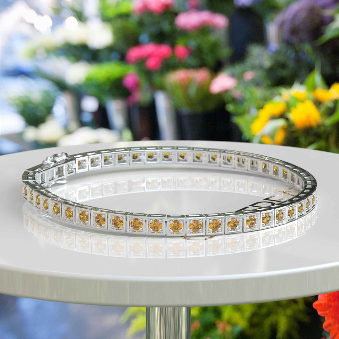 Golden Elegance: Round Citrine Tennis Bracelet Masterpiece