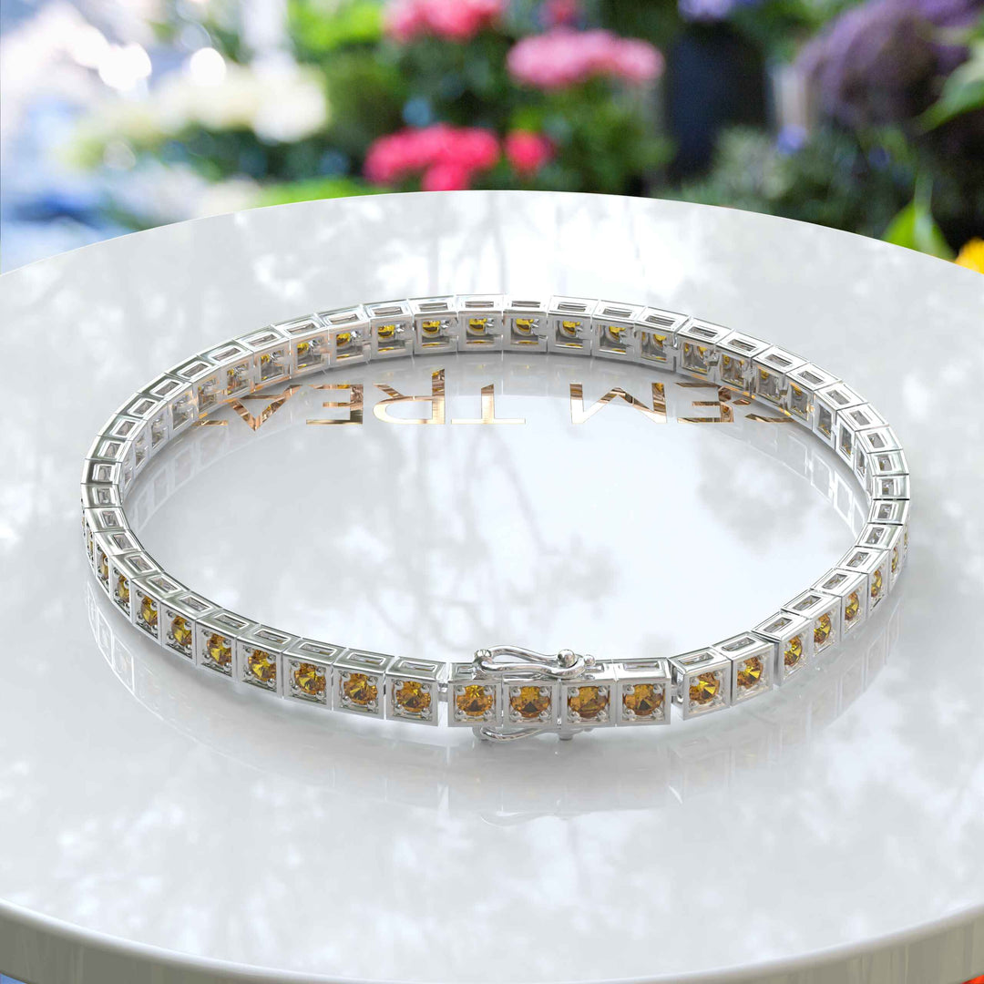 Golden Elegance: Round Citrine Tennis Bracelet Masterpiece