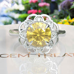 Load image into Gallery viewer, Sapphire Splendor: Floral Round Yellow Sapphire Halo Ring
