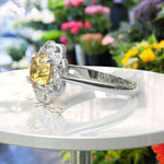 Load image into Gallery viewer, Sapphire Splendor: Floral Round Yellow Sapphire Halo Ring
