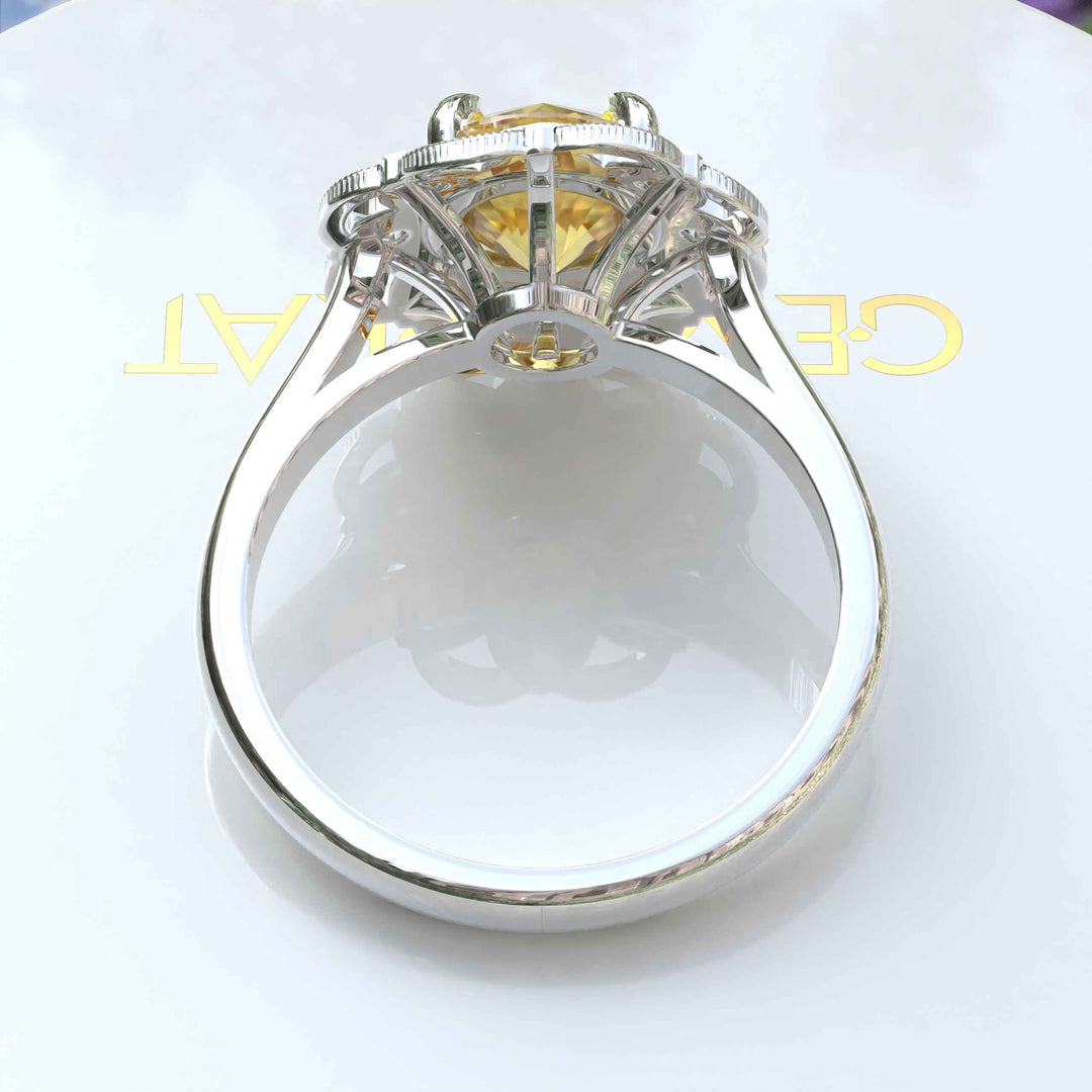 Sapphire Splendor: Floral Round Yellow Sapphire Halo Ring