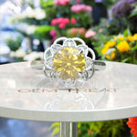 Load image into Gallery viewer, Sapphire Splendor: Floral Round Yellow Sapphire Halo Ring
