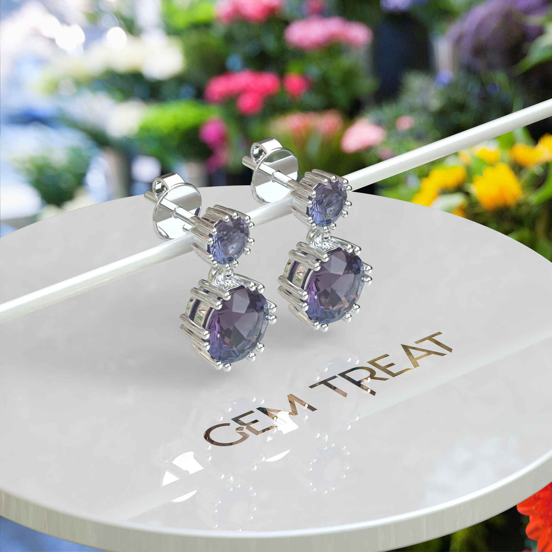 Mesmerizing Hues: Round Alexandrite Dangle Earrings.