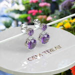 Load image into Gallery viewer, Lavender Gleam: Round Amethyst Drop Earrings in Sterling Silver.
