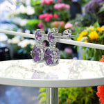 Load image into Gallery viewer, Lavender Gleam: Round Amethyst Drop Earrings in Sterling Silver.
