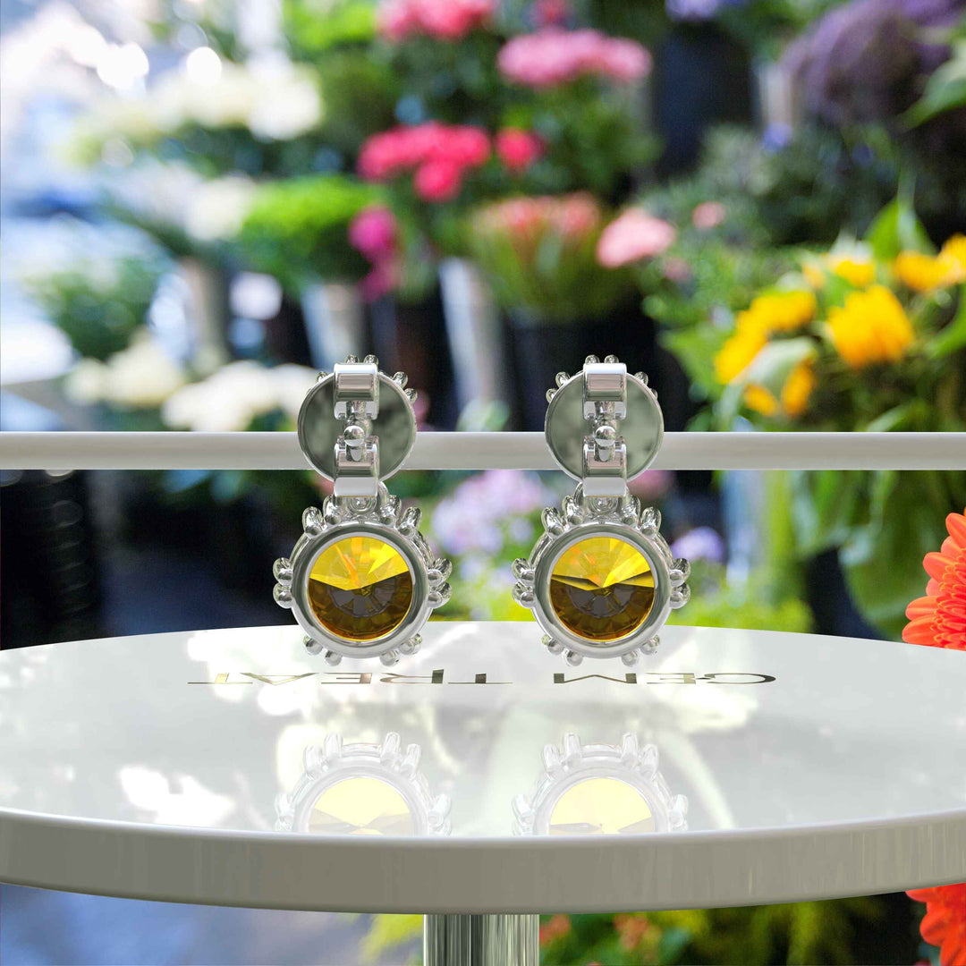 Sunburst Splendor: Delicate Round Citrine Drop Earrings for Enchanting Charm.