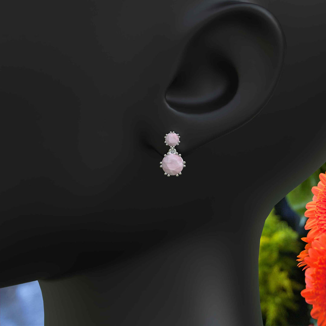 Pink Harmony: Smooth Round Rose Quartz Drop Earrings