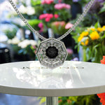 Load image into Gallery viewer, Luxurious Round Black Onyx Pendant Necklace, Encased in Dual Moissanite Halos
