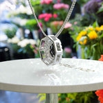 Load image into Gallery viewer, Luxurious Round Black Onyx Pendant Necklace, Encased in Dual Moissanite Halos
