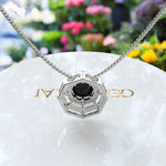 Load image into Gallery viewer, Luxurious Round Black Onyx Pendant Necklace, Encased in Dual Moissanite Halos
