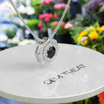 Load image into Gallery viewer, Luxurious Round Black Onyx Pendant Necklace, Encased in Dual Moissanite Halos
