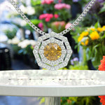 Load image into Gallery viewer, Sunburst Splendor: Unleashing a Round Citrine, Encased in Moissanite Double Halo Pendant Necklace Brilliance
