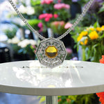 Load image into Gallery viewer, Sunburst Splendor: Unleashing a Round Citrine, Encased in Moissanite Double Halo Pendant Necklace Brilliance
