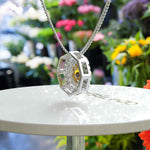 Load image into Gallery viewer, Sunburst Splendor: Unleashing a Round Citrine, Encased in Moissanite Double Halo Pendant Necklace Brilliance
