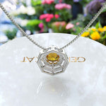 Load image into Gallery viewer, Sunburst Splendor: Unleashing a Round Citrine, Encased in Moissanite Double Halo Pendant Necklace Brilliance
