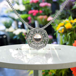 Load image into Gallery viewer, Blush Harmony: Round Morganite Solitaire Pendant Necklace Adorned with Double Moissanite Halo
