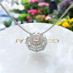 Load image into Gallery viewer, Blush Harmony: Round Morganite Solitaire Pendant Necklace Adorned with Double Moissanite Halo
