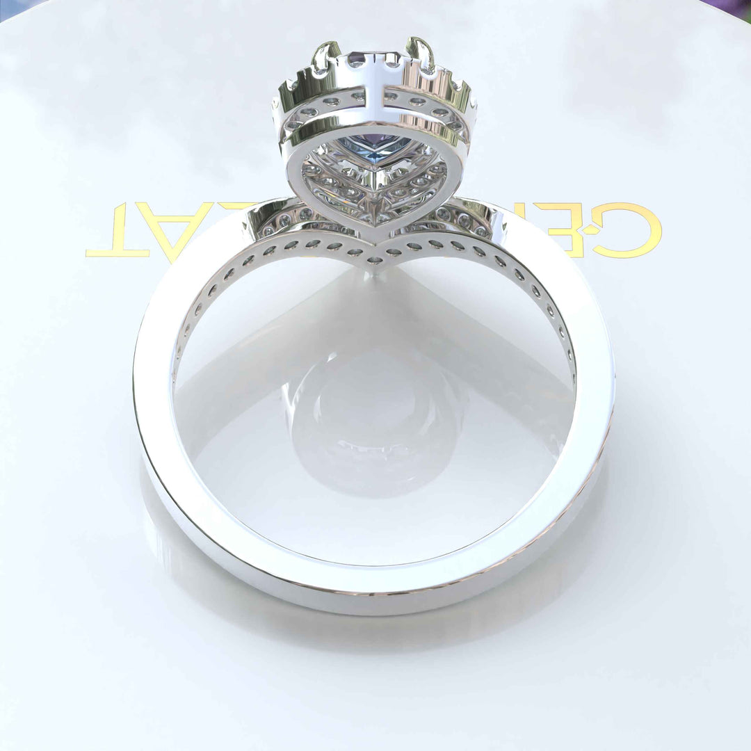 Alexandrite Pear Cut Halo Ring – Timeless Beauty in Silver