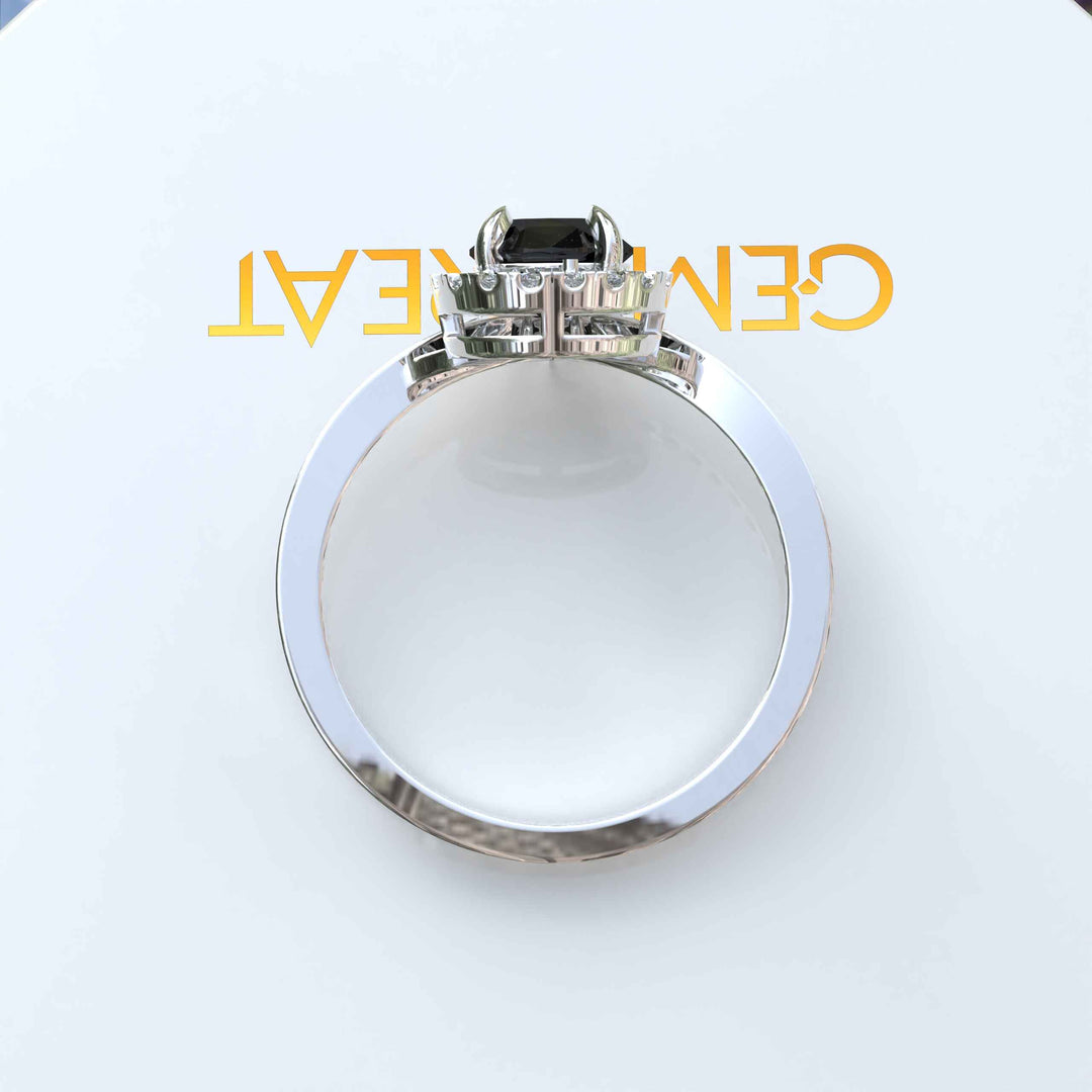 Eclipse of Art & Nature: Pear Cut Black Onyx Halo Ring with Timeless Charm