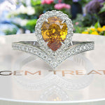 Load image into Gallery viewer, Golden Drop Splendor: Citrine Ring in Pear Cut with Moissanite Halo Highlights
