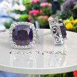 Load image into Gallery viewer, Lavish Lilac Luster: 8.0ctw Cushion Cut Amethyst Halo Stud Earrings.
