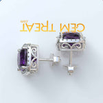 Load image into Gallery viewer, Lavish Lilac Luster: 8.0ctw Cushion Cut Amethyst Halo Stud Earrings.
