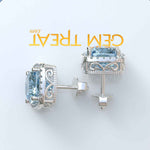 Load image into Gallery viewer, Crystal Marine Majesty: Aquamarine Cushion Stud Earrings with Moissanite Halo Sparkle
