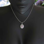 Load image into Gallery viewer, Feminine Mystique: Oval-Cut Rose Quartz Pendant Necklace with Sparkling Moissanite Halo
