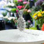 Load image into Gallery viewer, Glistening Aura: Oval Cut Opal Pendant Necklace Enhanced with a Moissanite Halo
