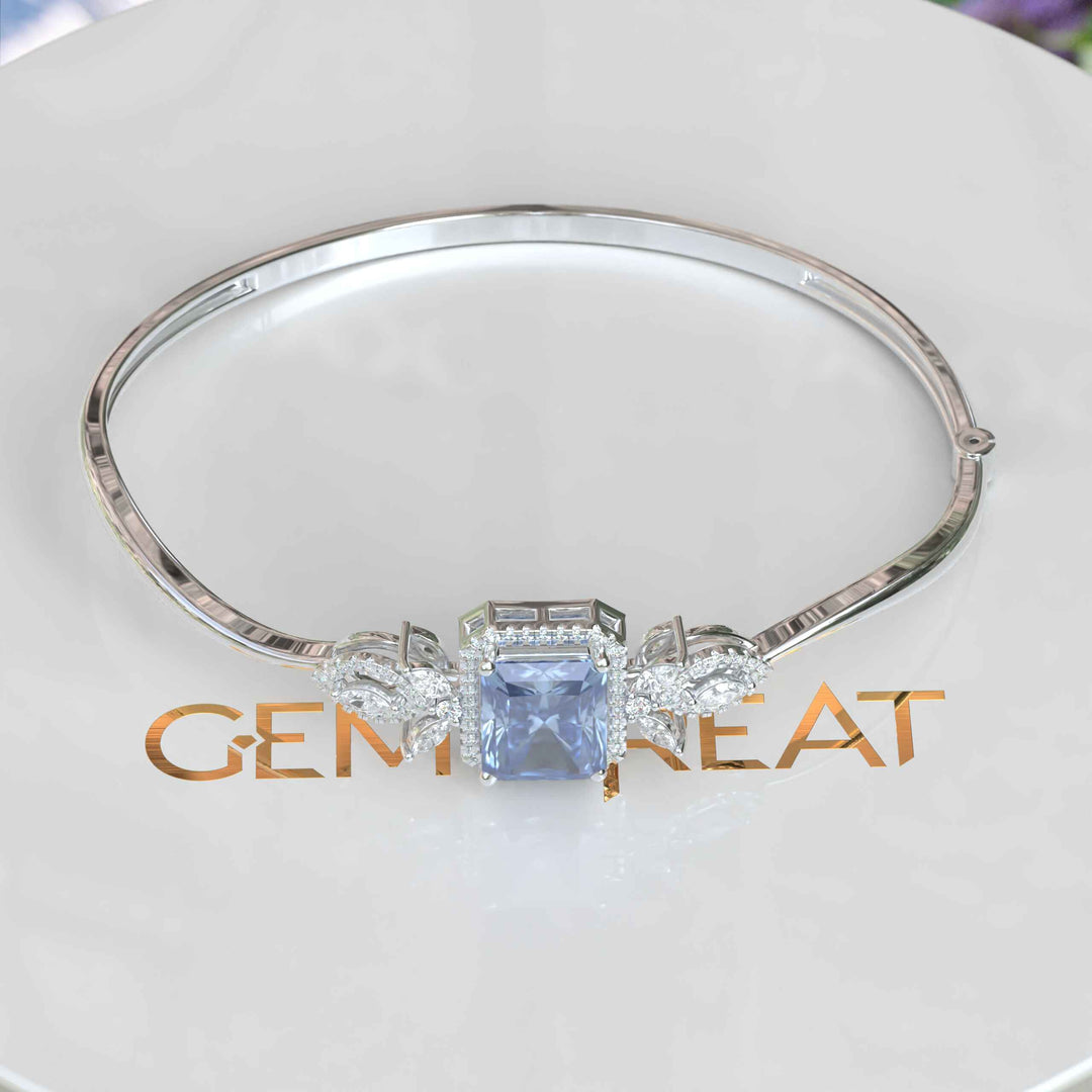 Artisan Crafted 4.0ct Blue Moissanite Bangle Bracelet in Emerald Cut