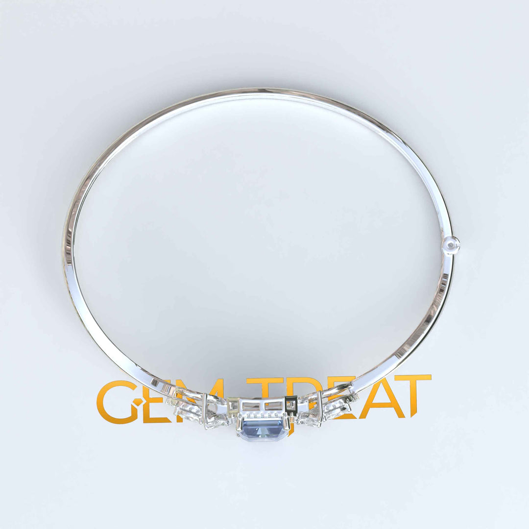 Artisan Crafted 4.0ct Blue Moissanite Bangle Bracelet in Emerald Cut