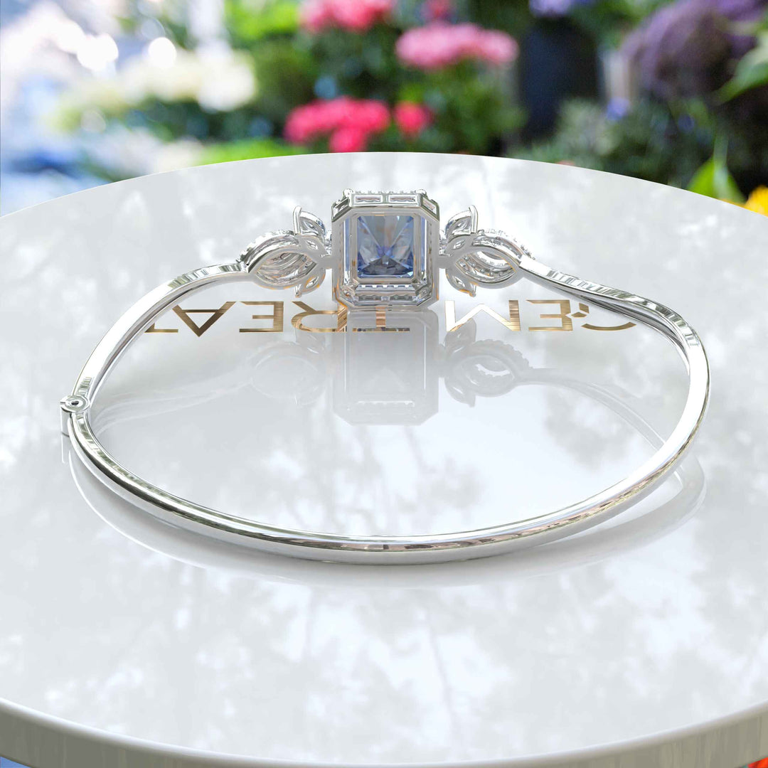 Artisan Crafted 4.0ct Blue Moissanite Bangle Bracelet in Emerald Cut