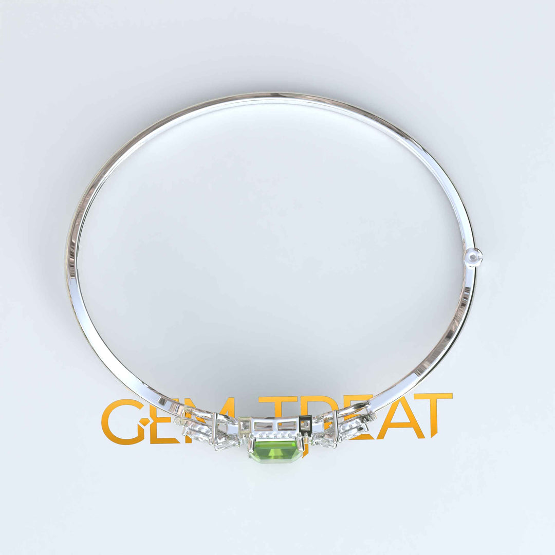 Green Serenity, 4.0ct Emerald Cut Peridot Bangle Bracelet Radiating Calm Elegance