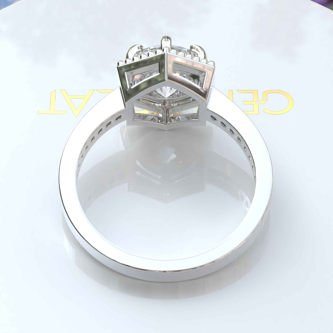 Elegant Round Colorless Moissanite Ring, Spotlighted by a Delicate Miligrain Halo