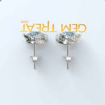 Load image into Gallery viewer, Celestial Seascape: Round Aquamarine Stud Earrings with Double Halos.
