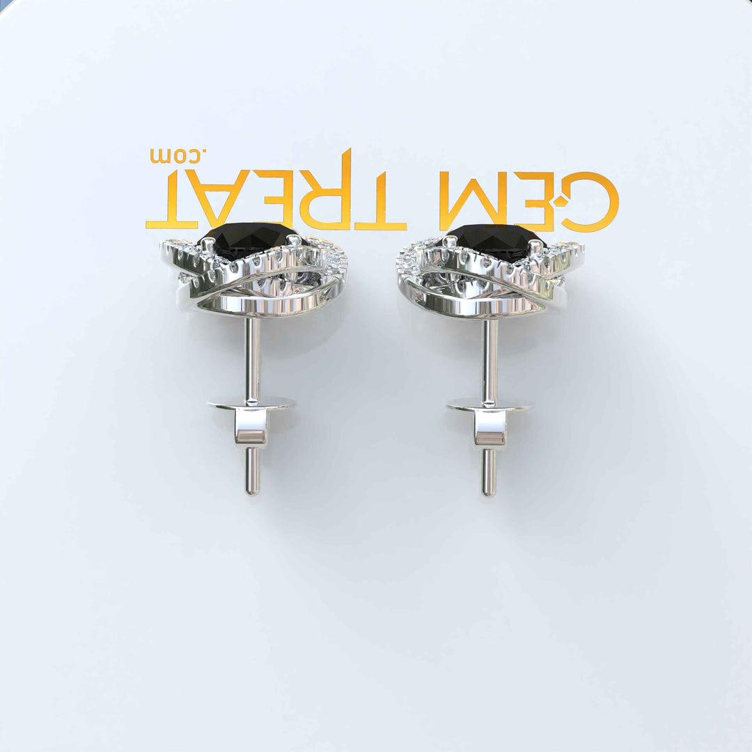 Night's Radiance: Round Black Onyx Stud Earrings with Moissanite Halo.