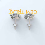 Load image into Gallery viewer, Silver Moonlight: Round Gray Moissanite Stud Earrings with Double Moissanite Halo Sparkle.
