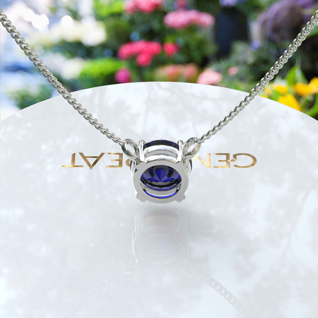 Classic Round Blue Sapphire Solitaire Pendant Necklace, a Touch of Elegance