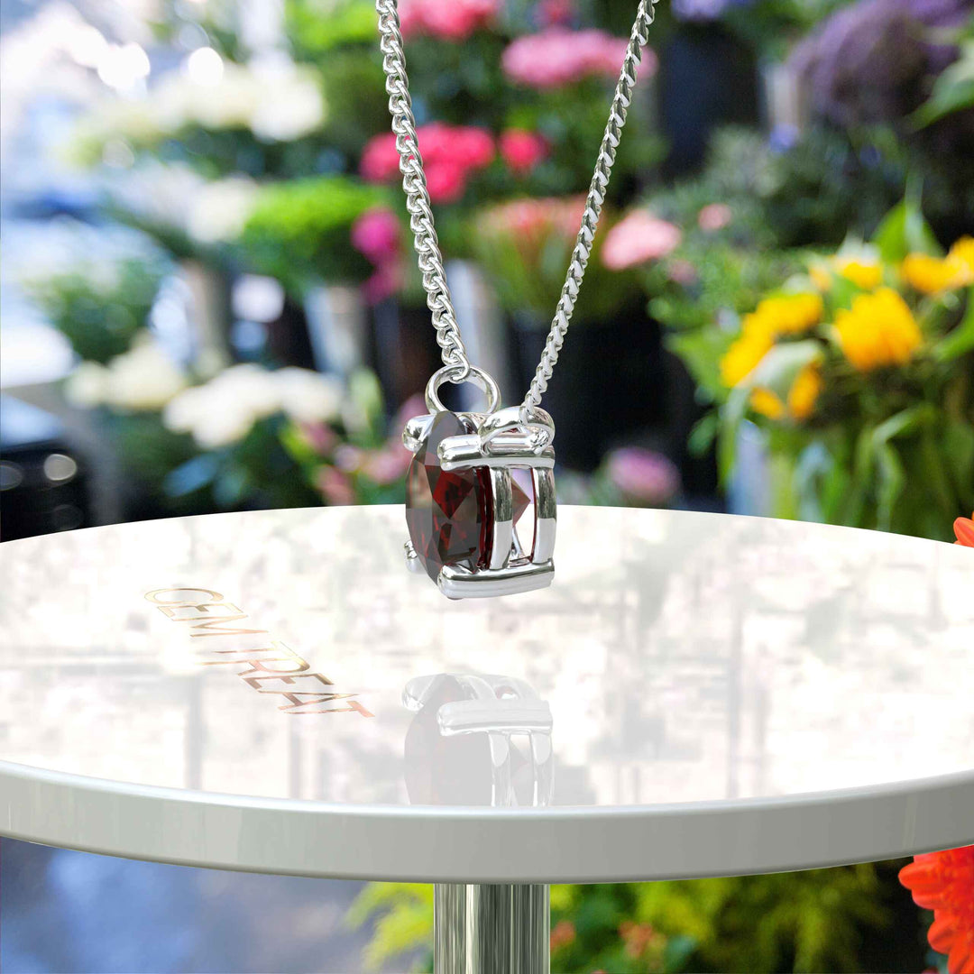 Classic Elegance: 2.0ct Round Garnet Pendant Necklace in Solitaire Setting