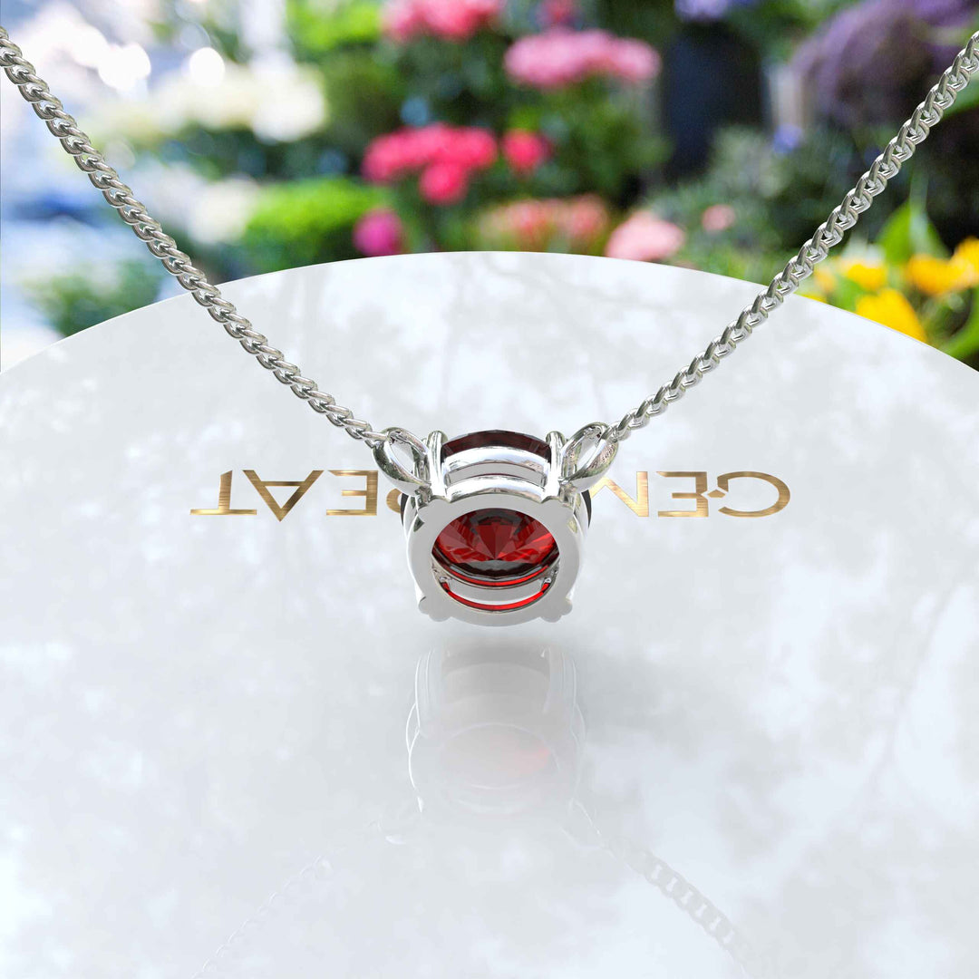 Classic Elegance: 2.0ct Round Garnet Pendant Necklace in Solitaire Setting