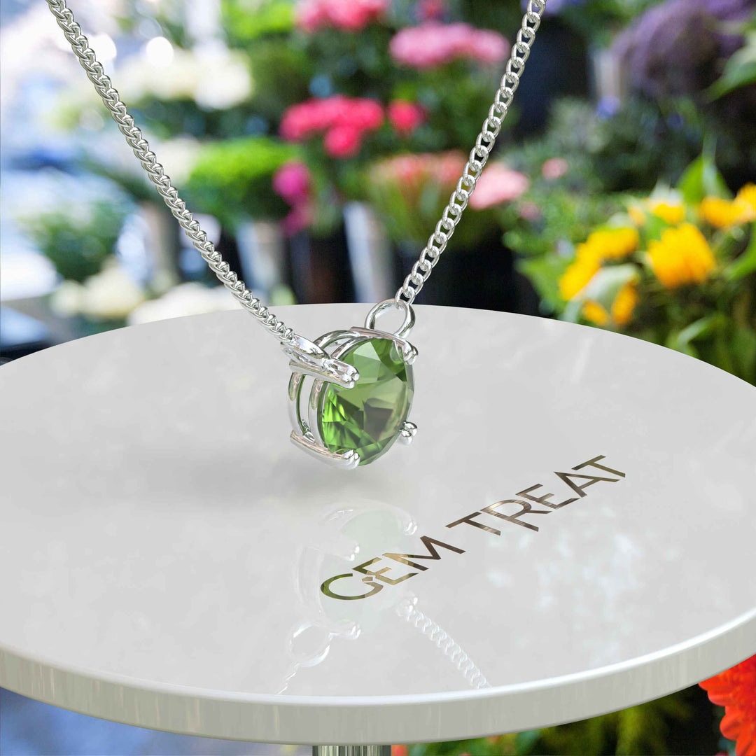 Vivid Splendor: Captivating Round Peridot Solitaire Pendant Necklace, Pure Elegance